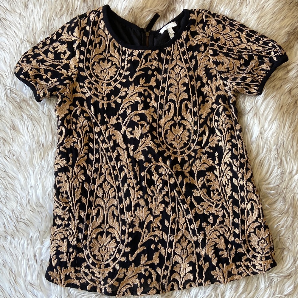 Joie black with gold embroidery shirt with zip up back